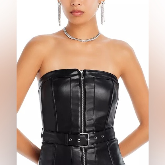 Leather Black Strapless Dress - Picture 2 of 7
